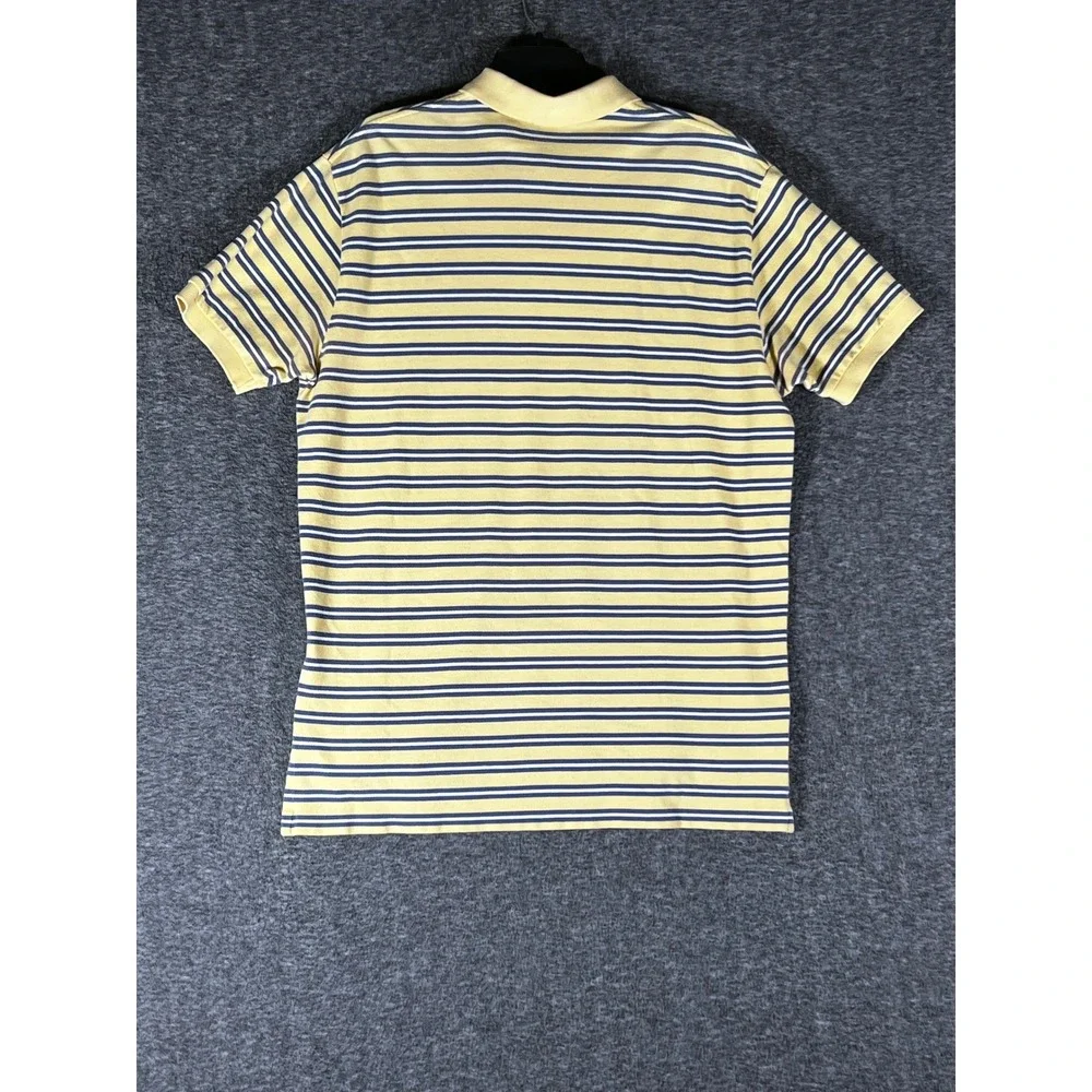 Polo Ralph Lauren Mens Large Yellow Navy Blue Striped Pique Short Sleeve Polo